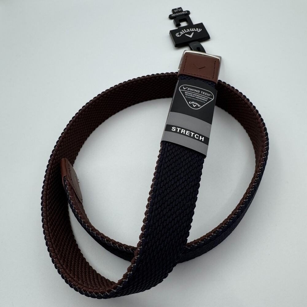 Callaway Swing Tech Reversable Belt Braided Navy/Brown Stretch S 30-32 NWT